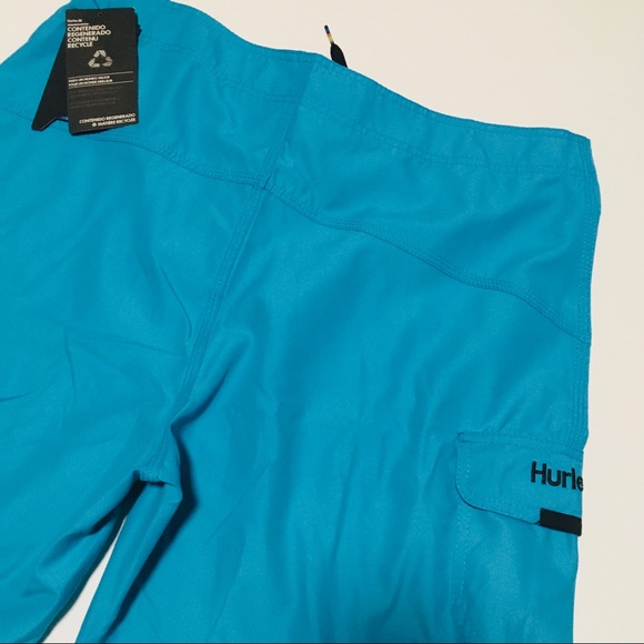 NWT Hurley Board Shorts Beach Swim Trunks Waist Size 34 L Neon Cyan Blue NEW - Picture 11 of 13